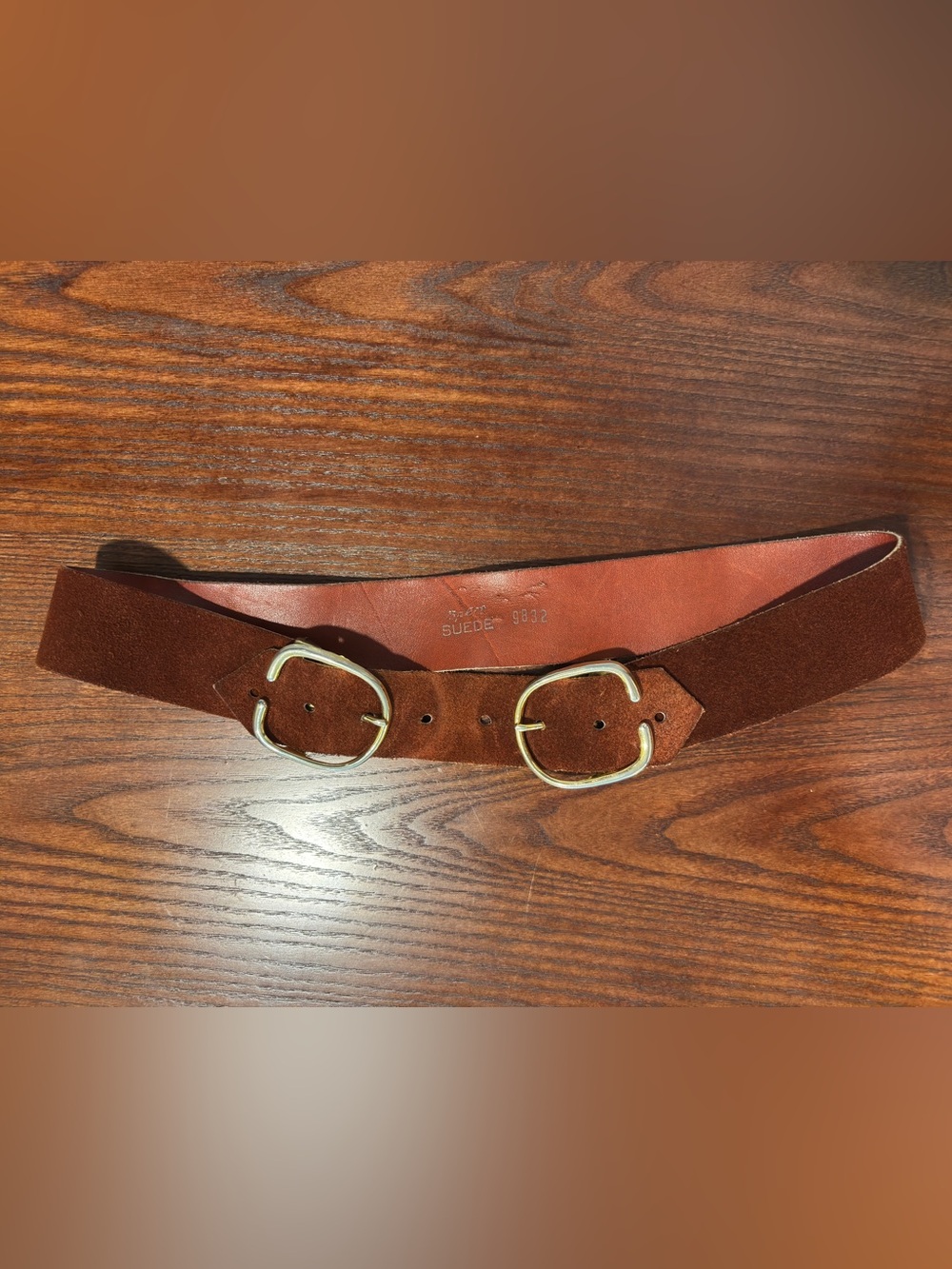 Retro Women's Double-Buckle Suede Waist Belt in Brown